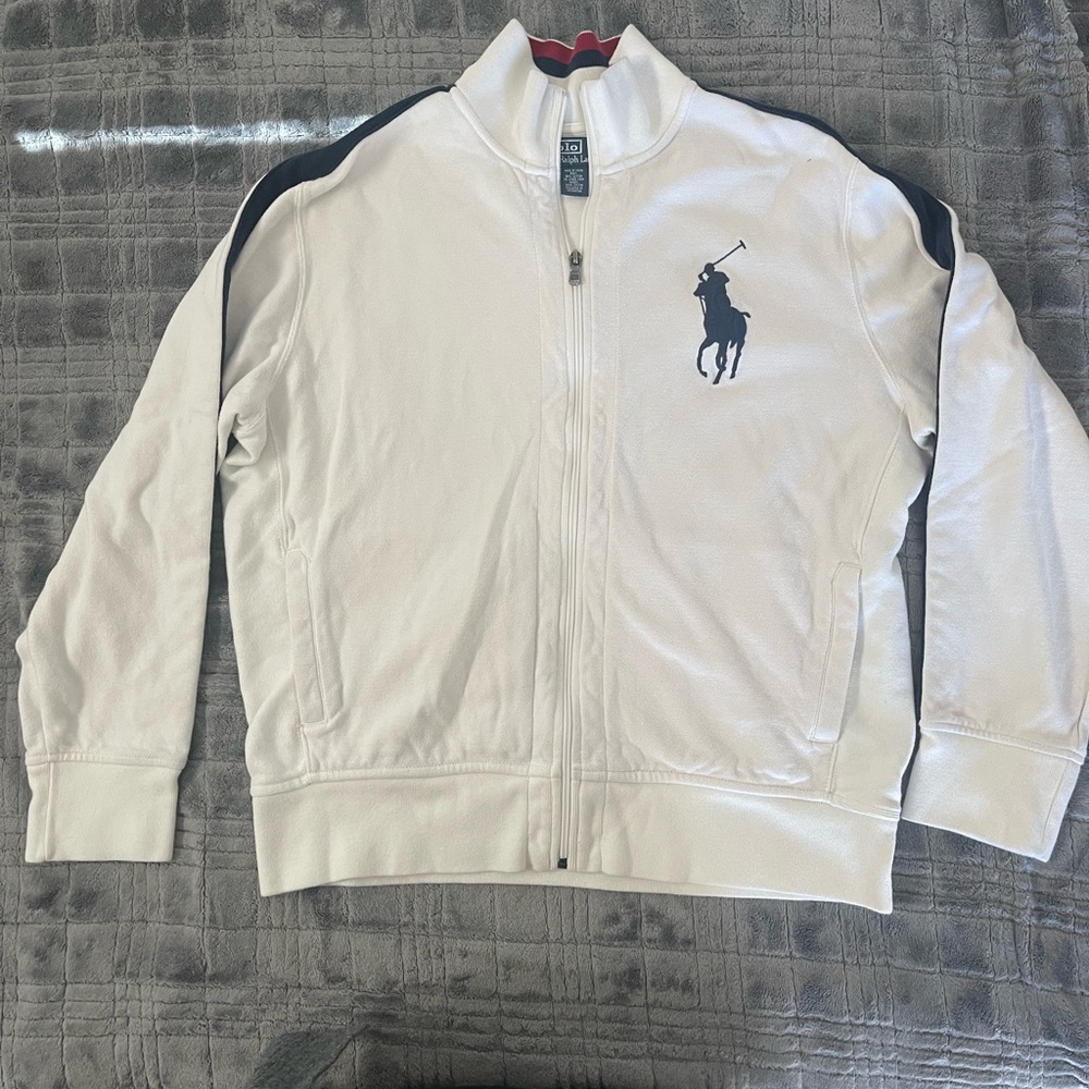 Polo Ralph Lauren White Jacket with Blue Logo Big Pony